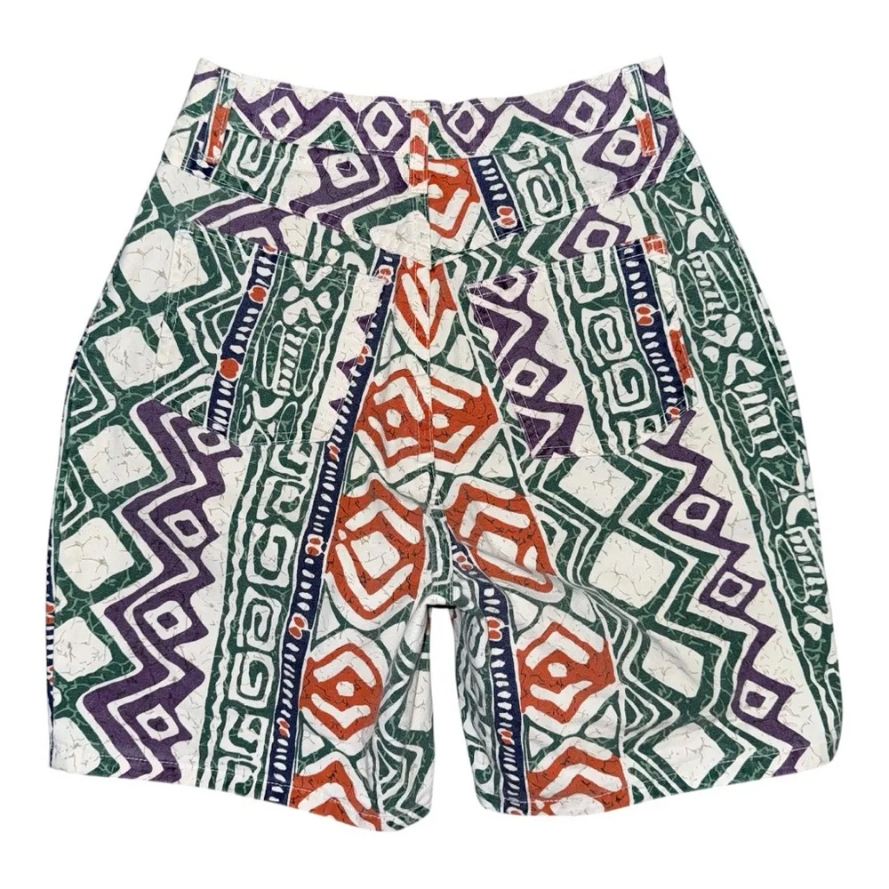 VTG 80s 90s NOT GUILTY High Rise Shorts Sz 5/6 USA Made Bold Aztec Tribal Print